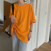 Camisas casuales de cuello redondo con lazo lateral suelto